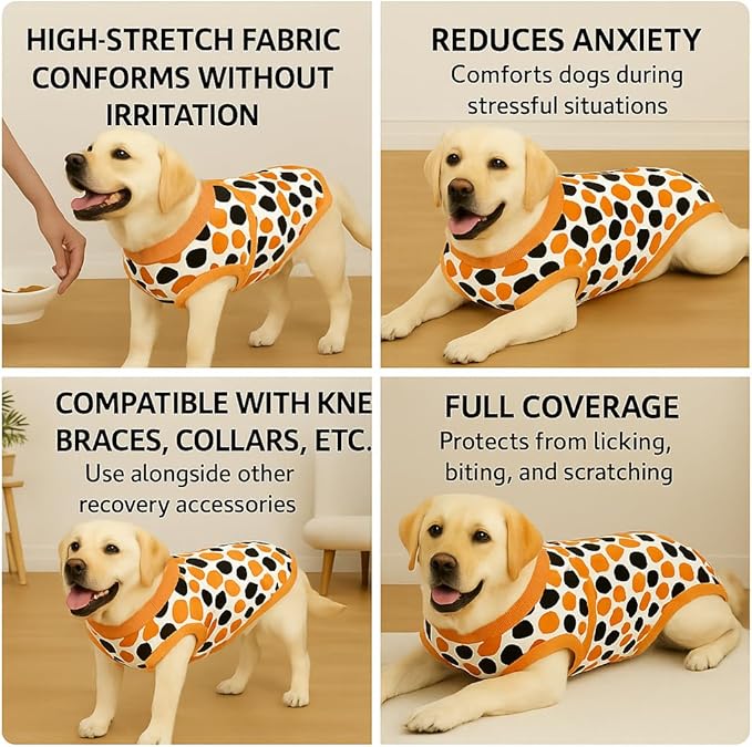 PetWarm Dog Cone Alternative, Recovery Suit for Female Male Dogs, Dog Onesie After Surgey Spay Neuter Professional Pet Abdominal Wounds Bandages, Leopard Pattern, Orange, 2XL
