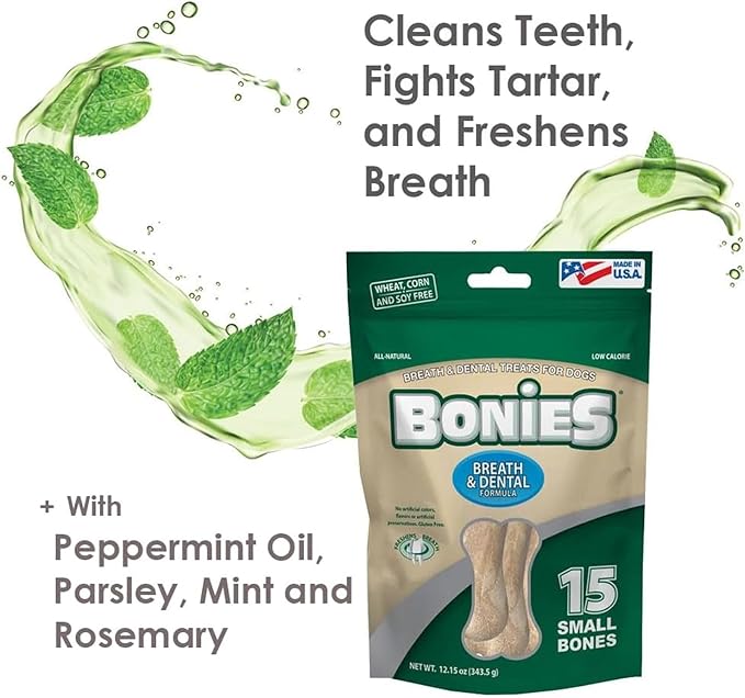 Bonies Natural Breath and Dental Formula Small-Sized Single Bone - All-Natural Ingredients, Fresh Breath, Cleans Teeth, Low Calories, Chicken Flavor, Small Dog, 1 Bone