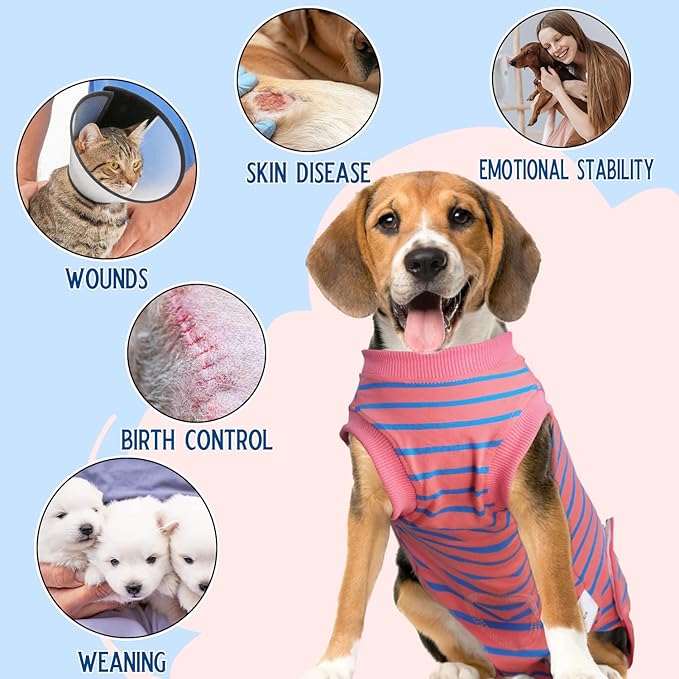 Dog Surgery Recovery Suit, Recovery Shirt for Male Female Dog Cats, Cone E-Collar Alternative Abdominal Wounds Spay Bandages Onesie, Anti-Licking Pet Surgical Recovery Suit,Pink XX-Lrage