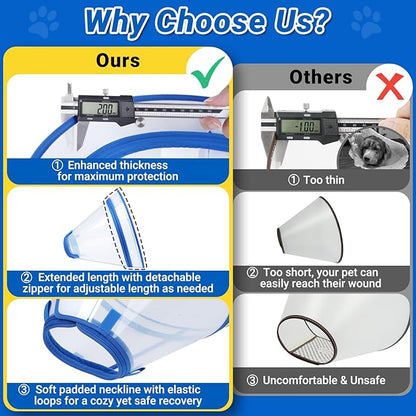 Dog Cone to Stop Licking, Clear Recovery Collar with Detachable Zipper, Sturdy Elizabethan Collar for Large Medium Small Dogs, Soft Adjustable Cone After Surgery Patented, Blue XL