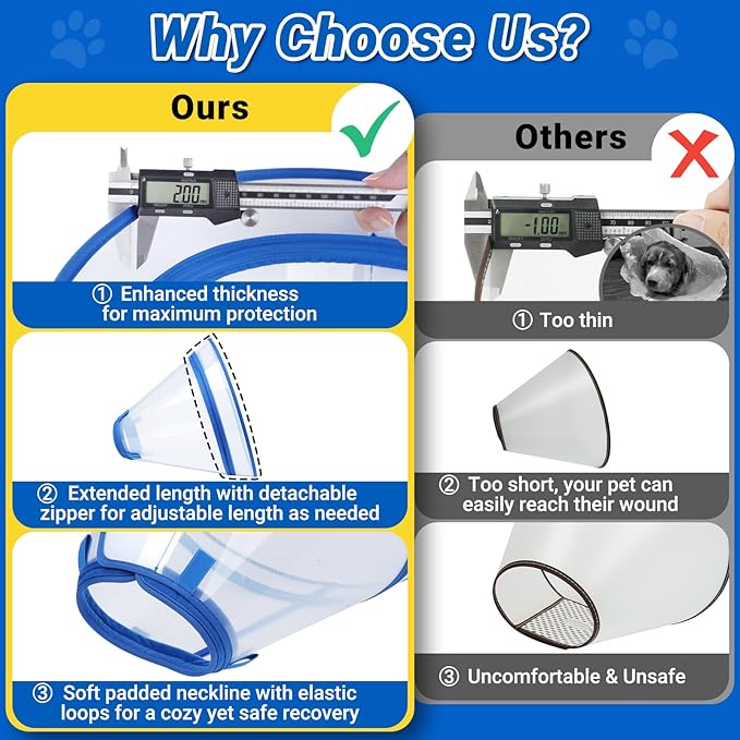 Dog Cone to Stop Licking, Clear Recovery Collar with Detachable Zipper, Sturdy Elizabethan Collar for Large Medium Small Dogs, Soft Adjustable Cone After Surgery Patented, Blue M