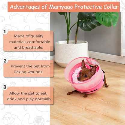 Inflatable Dog Cone Collar for Large Medium Small Dogs, Soft Dog Donut Collar Adjustable Recovery Cone for Pets After Surgery, Extra Enhanced Anti-Licking Guard Shield (Pink Donut, Medium)