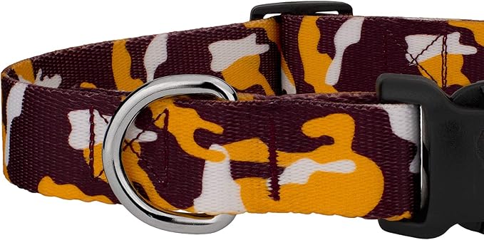 Country Brook Petz - Deluxe Burgundy and Gold Camo Dog Collar and Leash Limited Edition - Sports and Athletics Collection Featuring Spirited Designs (1/2 Inch, Extra Small)