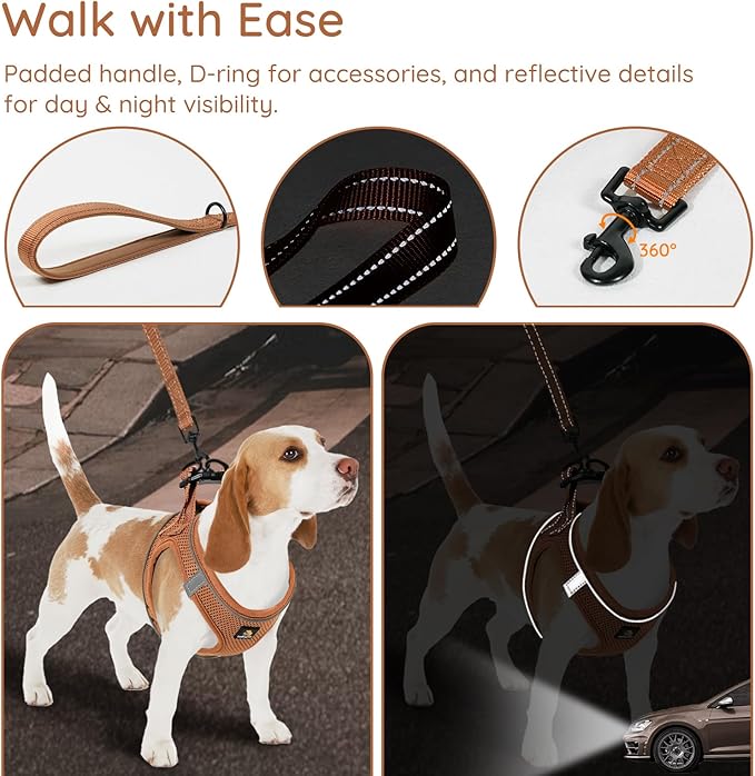 BELLA & PAL Step in Vest Harness for Small and Medium Dogs, No Pull Small Dog Harness with Leash Set, Comfortable Air Mesh Dog Vest Harness with Reflective Strip (Mokka, M)