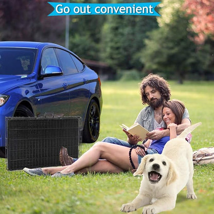 Dog Crate, Folding Portable Outdoor Large Two Door Metal Cat Dog Cage with ABS Tray LC Panel Floor Protecting Feet Wire Animal Pet Dog Kennel with Divider