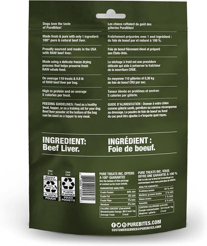 PureBites Beef Liver Freeze Dried Dog Treats, 1 Ingredient, Made in USA, 4.2oz