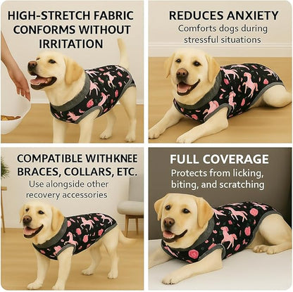 PetWarm Post Surgery Dog Onesie Female, Recovery Suit for Dogs, Dog After Surgery Onesie, Spay and Neuter, Weaning, Prevents Licking Cotton Protect Pet Abdominal, Unicorn Pattern, Black, 2XL