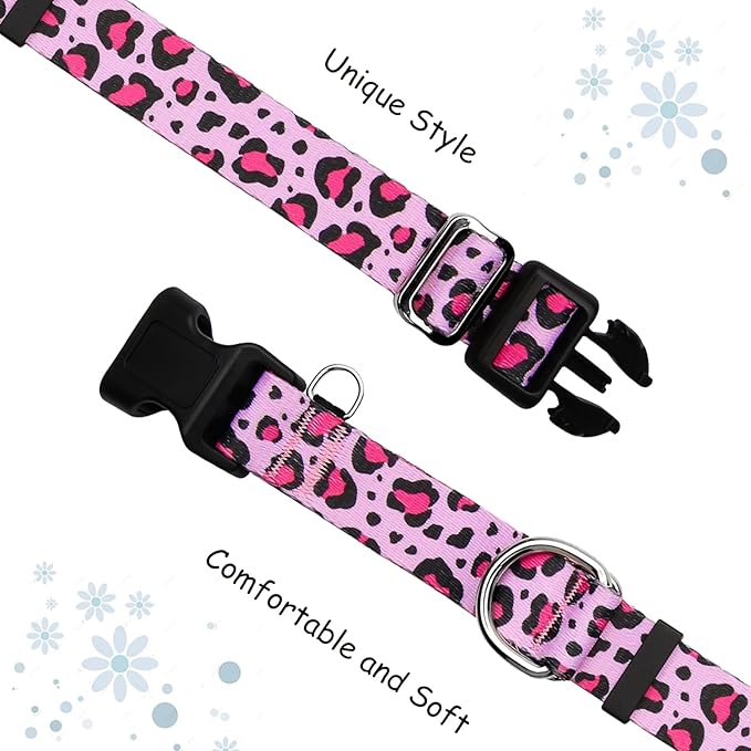 Martingale Collar for Dogs with Buckle No Pull Adjustable Nylon Limited Slip Training Dog Collars (Pink Leopard, Small)