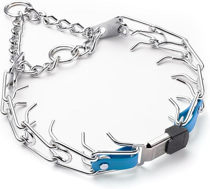 Herm Sprenger Chrome Plated Steel Dog Collar with Quick Release ClicLock Buckle O-Ring Biothane Insert Training Collar Made in Germany (Cerulean Blue, 25in x 4.0mm(Neck Size up to21-22in))