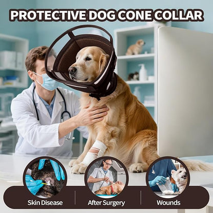 Allroaring Dog Cones for Large Dogs, Soft Dog Cone to Stop Licking After Suergery, Comfy Pet Recovery Collars & Cones for Hot Spots Wound Healing, Comfy Elizabethan Collar Brown L
