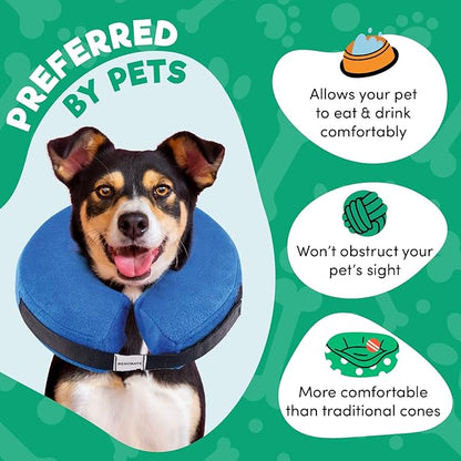 BENCMATE Inflatable Dog Cone Collar Alternative, Soft Dog Cone for Small Medium Large Dogs and Cats, Neck Recovery ECollar Donut Collar After Surgery (Medium+, Navy Blue)