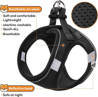 Dog Harness with Leash Set, No-Pull Step-in Reflective Pet Harness with 1 Leash Clips, Adjustable Soft Padded Easy Walk Dog Vest for Small Medium Large Dogs, Cats(Carbon Black, XLarge)