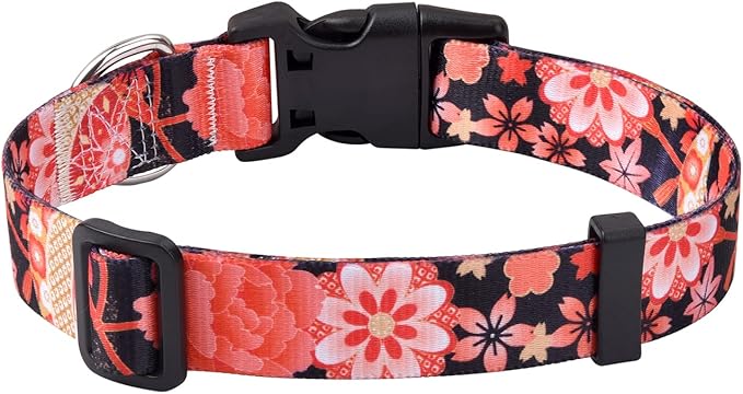 Mihqy Dog Collar with Bohemia Floral Tribal Geometric Patterns - Soft Ethnic Style Collar Adjustable for Small Medium Large Dogs(Red Flower A,XS)