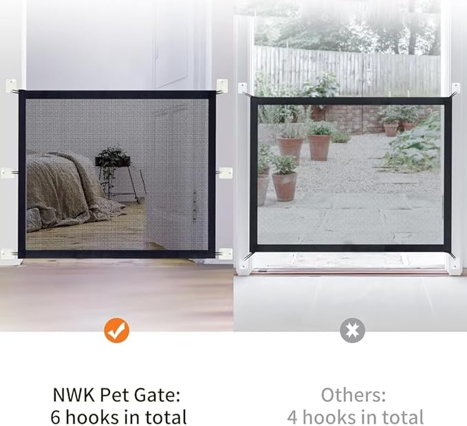 NWK Magic Dog Gate for Stairs Pet Gate for The House Providing a Safe Enclosure for Pets to Play and Rest, 6 Hooks Design (30'' X 35'')