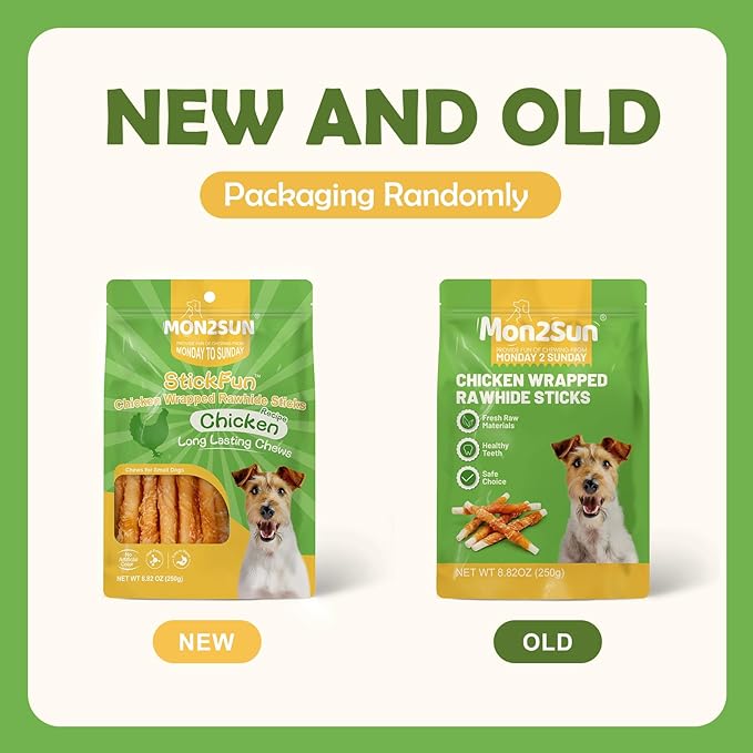 MON2SUN Dog Treats, 5 Inch Rawhide Twist Chicken Hide Sticks, Suitable for Puppy and Small Dogs, 5 Inch (Chicken, Pack of 50)