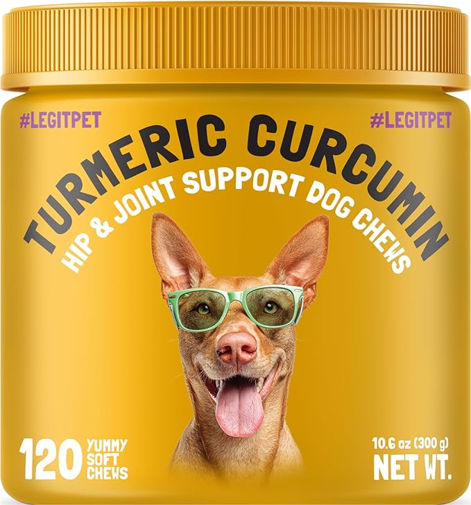 Turmeric Curcumin Hip & Joint Dogs Supplement Anti-Inflammatory Support for Arthritis & Mobility with Collagen & BioPerine Pain Relief Antioxidant Digestive Cardiovascular and Liver Health 120 Chews