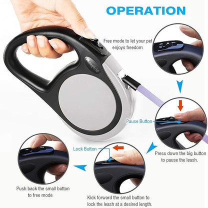 Heavy Duty Retractable Dog Leash-16ft Strong & Durable Walking Leash for S to L Dogs up to 45/115 lbs, Upgraded Lock System, Non Slip Grip, Tangle Free (Grey, Medium-Large Sized)