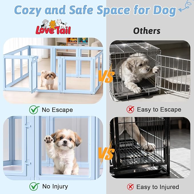DIY Clear Acrylic Dog Playpen House,Quick Easy Assembly and Disassembly,Strong Floor Suction,Indoor and Outdoor Use,Easy Cleansing Puppy Fence (Sky Blue, 23.6" H, 12PCS)