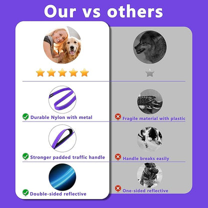 Dog Leash 4ft Long, Double Handle Dog Leash for Safety Control Training, Heavy Duty Dogs Leads with Traffic Padded Handles, Reflective Leashes for Small Medium Large Dogs(4ft, Purple)