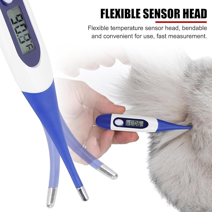 Livestock Pet Thermometer with LED Display Memory Function,Fast Digital Veterinary Thermometer,Flexible Probe for Temperature Measurement for Dogs Cats Horse Cattle (with Battery)