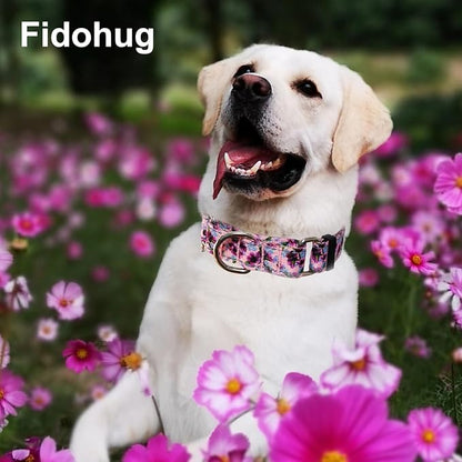 Reflective Martingale Collar for Dogs Nylon Training Collar with No Buckle Cute Floral No Pull Dog Collar for Large Dogs（Purple Flower，L）