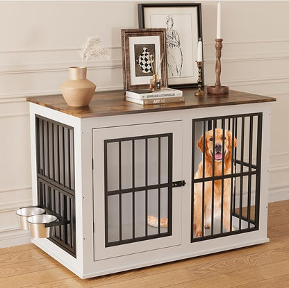 40'' Wooden Dog Crate Furniture, Liftable Top Escape Proof Pet House, Heavy Duty Indestructible, Decorative Pet Crate House End Table TV Stand for Large Breed Medium Small High Anxiety Dogs