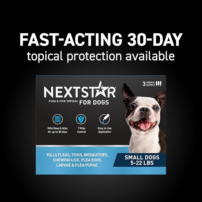 NEXTSTAR Flea and Tick Prevention for Dogs, Repellent & Control, Fast Acting Waterproof Topical Drops, Flea and Tick Prevention for Small Dogs, 6 Monthly Doses
