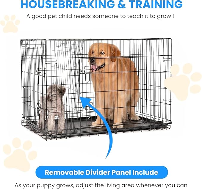 Simple Deluxe 24-Inch Small Dog Crate with Divider, Double Door Folding Metal Wire Cage with Leak-Proof Plastic Tray, Portable Pet Kennel for Indoor, Outdoor, and Travel