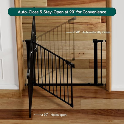 Babelio Baby Gate for Doorways and Stairs, 36-41" Pet Gate with Wide Walk Thru Door and Lock Indicator, No Drill Pressure Mounted Safety Gate with Double Lock and Self-Closing, Black
