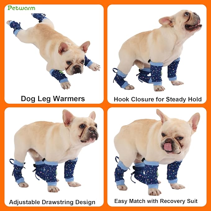PetWarm Dog Recovery Sleeve 4pcs Set, Dog Leg Sleeve, Ideal for Comfort and Support During Pet Recovery, Suitable for Active or Support Recoverying Pet Use, Blue, L