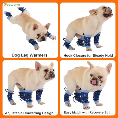 PetWarm Dog Recovery Sleeve 4pcs Set, Dog Leg Sleeve, Ideal for Comfort and Support During Pet Recovery, Suitable for Active or Support Recoverying Pet Use, Blue, L