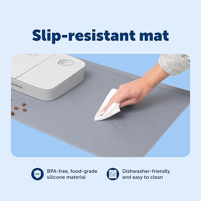 PetSafe Fountain & Feeder Mat - Keeps Floors Clean & Dry - Waterproof Pet Feeder Mat - Non-Slip Design - Raised Lip Placemat - Food-Grade Silicone - Dishwasher Safe