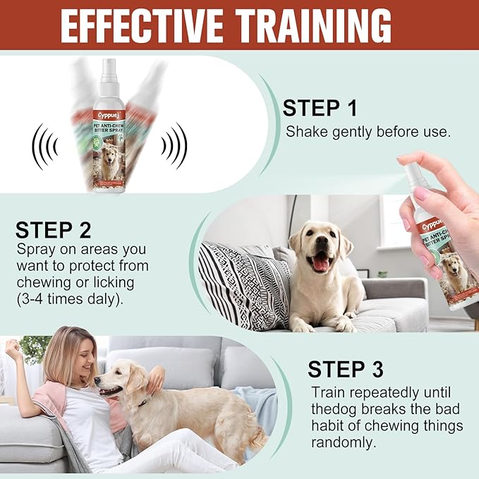 No Chew Spray for Dogs and Cats - Bitter Apple Spray to Stop Chewing Furniture, Shoes, Wires - Natural, Safe Training Aid for Puppies & Cats to Stop Biting,Alcohol-Free (4.06 Fl Oz)