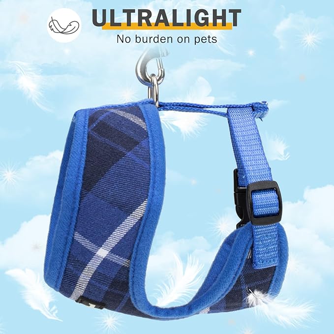 SCENEREAL Puppy Dog Harness with Leash Set for Small Medium Sized Dogs, Soft Mesh Pet Harnesses and Leash, No Chock Plaid Adjustable No Pull Vest for Dogs Cats, Chihuahua,Bulldog (Blue S)