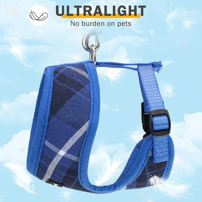 SCENEREAL Puppy Dog Harness with Leash Set for Small Medium Sized Dogs, Soft Mesh Pet Harnesses and Leash, No Chock Plaid Adjustable No Pull Vest for Dogs Cats, Chihuahua,Bulldog (Blue S)
