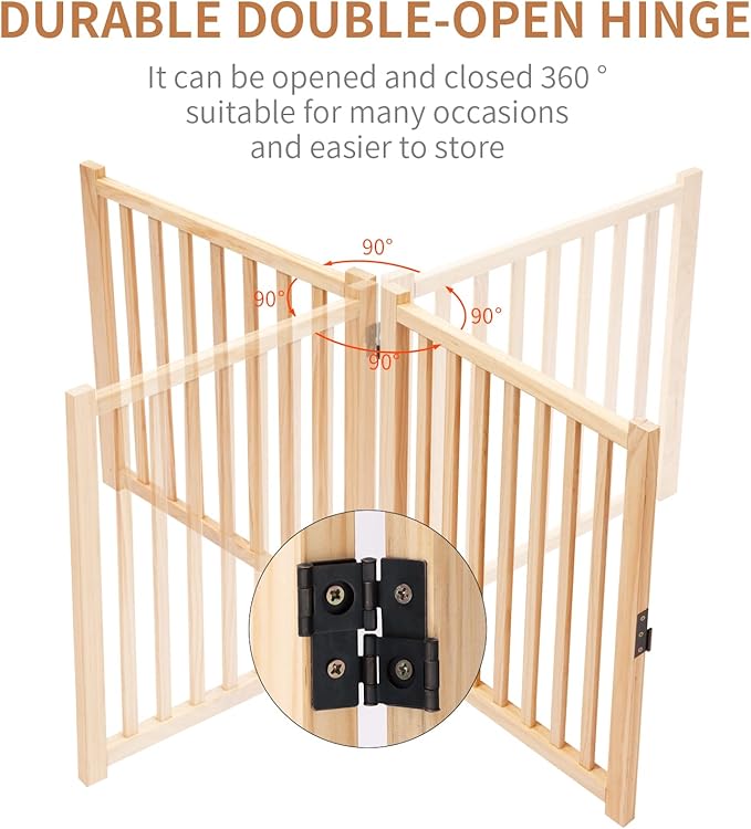 YOCAN Paint-Free Wooden Freestanding Dog Gates for The House,Doorways, Stairs,Wood Dog Fences Indoor Pet Gate,Step Over Fence-6 Panel H:16.9" L:138"