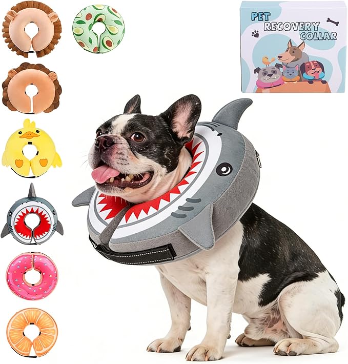 KOOLTAIL Inflatable Dog Cone Collar, Soft Donut E Collar for Dogs After Surgery to Stop Licking Enhanced Alternative, Blow Up Pet Neck Pillow Recovery Adjustable Cone for Dog Cat, Upgrade Size,Shark M