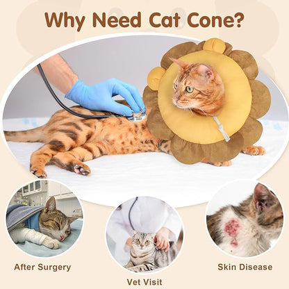 BEAUTYZOO Cat Cone Collars Soft, Cat Recovery E Collars After Surgery to Stop Licking, Adjustable Elizabeth Circle Collar Cute Pet Donut Pillow for Cats Kitten Small Dogs, Lion S