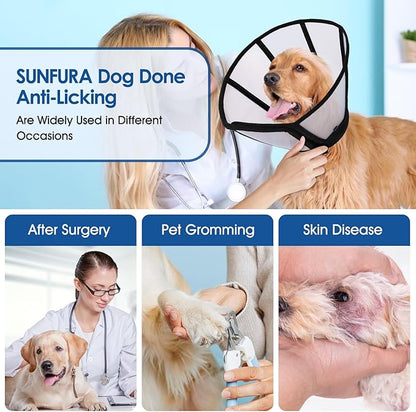 SUNFURA Dog Cone, Soft Cone for Dogs to Stop Licking, Transparent Pet Recovery Collar with Detachable Clear Shield, Neck E-Collar Alternative for Small Breeds, Black S