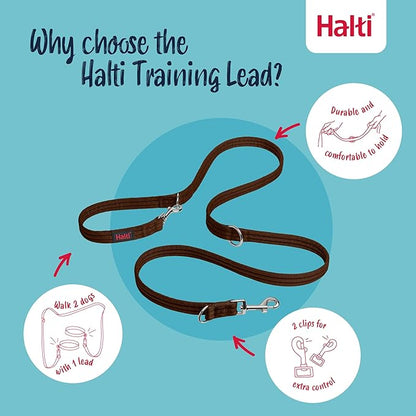 Halti Training Leash - Multifunctional Double-Ended Dog Leash, Ideal for Anti-Pulling Dog Training. Lightweight & Durable. Suitable for Medium to Large Dogs & Puppies (Size Large, Deep Walnut, 2m)