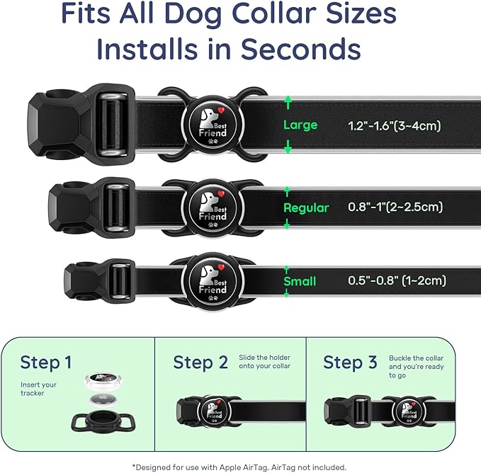 Dog AirTag Holder for Dog Collar, Soft Silicone Slide-On Case for Apple AirTag, No-Dangle Quiet Protective Holder with High-Contrast Message Designs