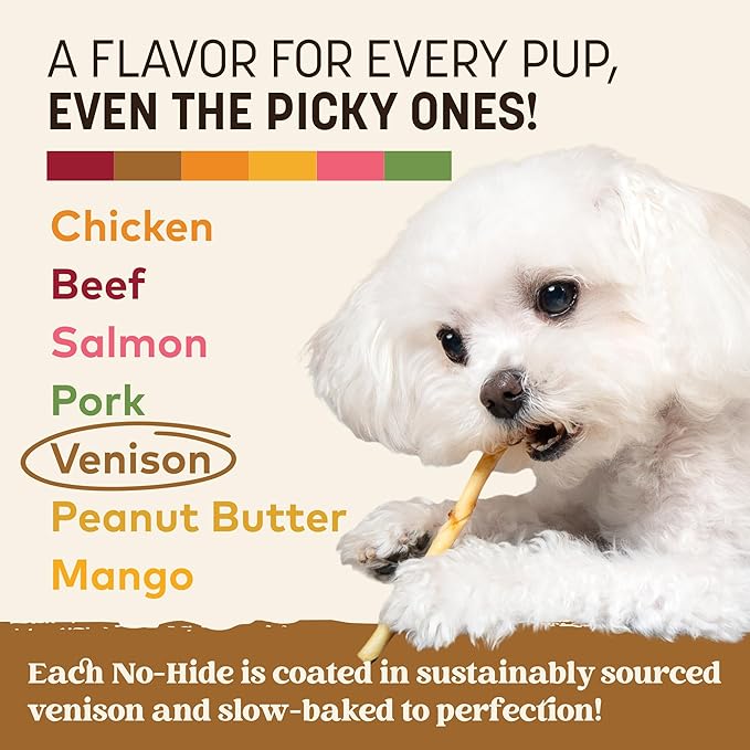 Earth Animal No Hide Stix - Long Lasting Rawhide Free Small Dog Chews Sticks, Venison - 10 Count