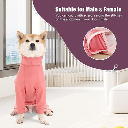 Dog Recovery Suit for Surgery Dog Onesie for Female and Male E-Collar Alternative Anti Shedding Pajamas Long Sleeve Claming Bodysuit Pink L