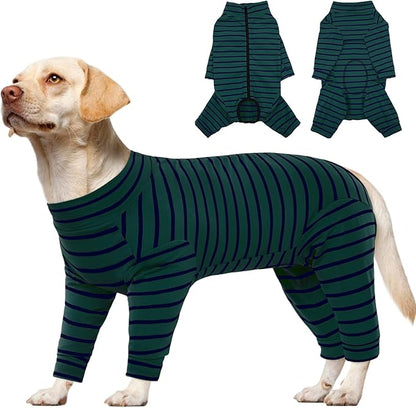 Kuoser Recovery Suit for Large Dogs After Surgery, Long Sleeve Dog Surgery Recovery Suit, Dog Onesie for Abdominal Wounds Skin Disease, Green XXL