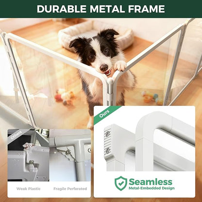 FXW AuraSpace Pro Acrylic & Wire Mesh Indoor Dog Playpen, 32" Height 12 Panels Metal Dog Pen for Small and Medium Dogs, White│Patented