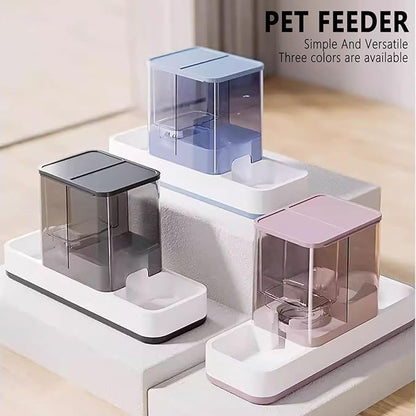 kathson Gravity Cat Food and Water Dispenser Automatic Dog Feeder Waterer 2 in 1 Auto Pet Food and Water Bowl Set Self Feeding for Puppy Kitten，Blue