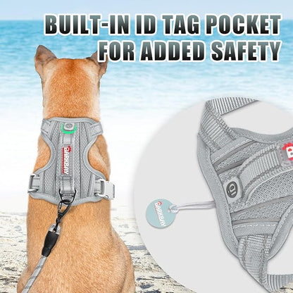 BARKBAY No Pull Dog Harness Large Reflective Dog Harness with Front Clip and Easy Control Handle for Walking Training Running with ID tag Pocket(Grey,L)