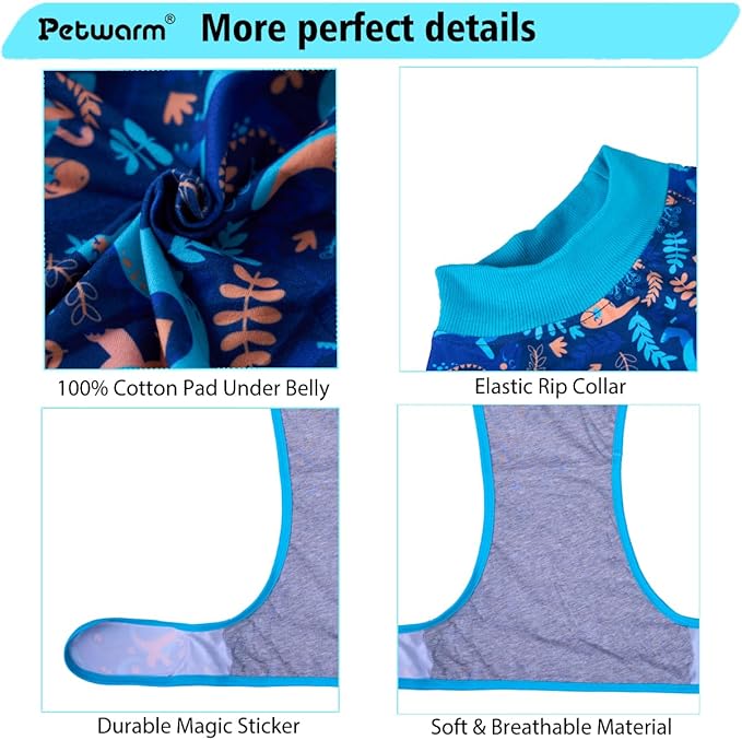 PetWarm After Surgery Onesie for Dogs, Pet Coat's Inner Clothes, Dog Cone Alternative After Surgery Suit for Dogs Female Male Dog Onesie for Spay Neuter, Dinosaur Pattern, Green, XS