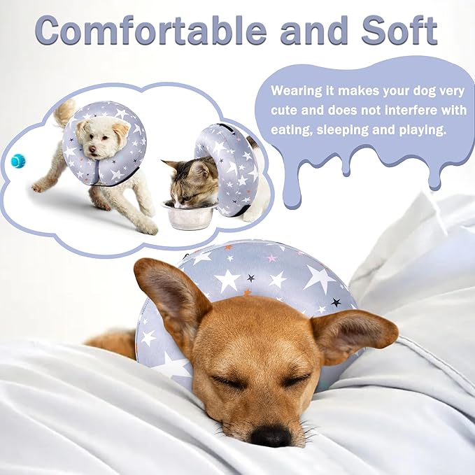 Recovery Donut Collar for Dogs & Cat,Inflatable Dog Cone Collar Alternative After Surgery,Soft Cone for Large Medium Small Dog,Adjustable Pet Neck Donut(Grey Star,X-Large