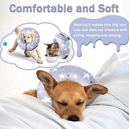 Recovery Donut Collar for Dogs & Cat,Inflatable Dog Cone Collar Alternative After Surgery,Soft Cone for Large Medium Small Dog,Adjustable Pet Neck Donut(Grey Star,X-Large